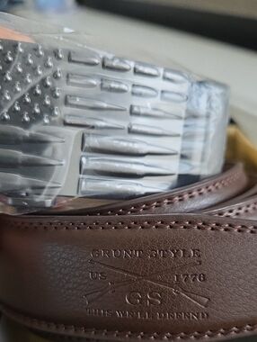 New Grunt Style Brown Leather Belt with Silver Buckle